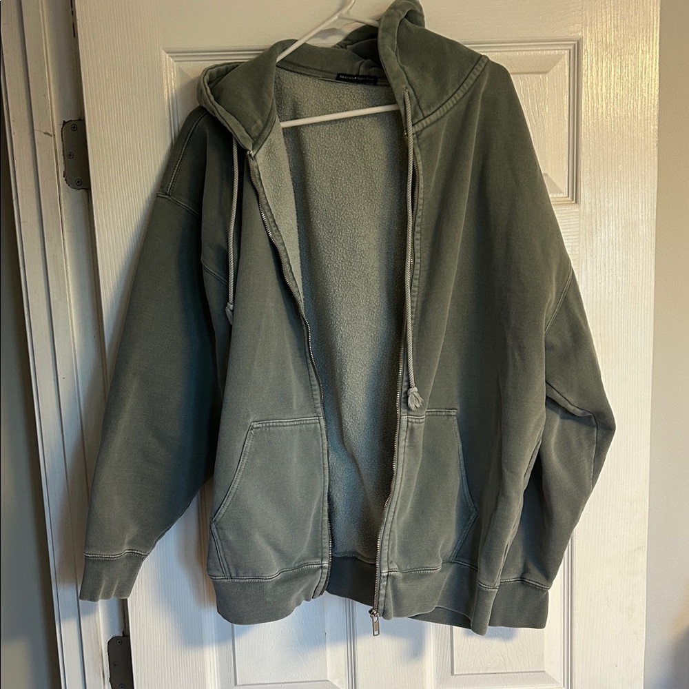 brandy Melville, Women’s Sage Green Zip-Front  oversized Hoodie Sweatshirt